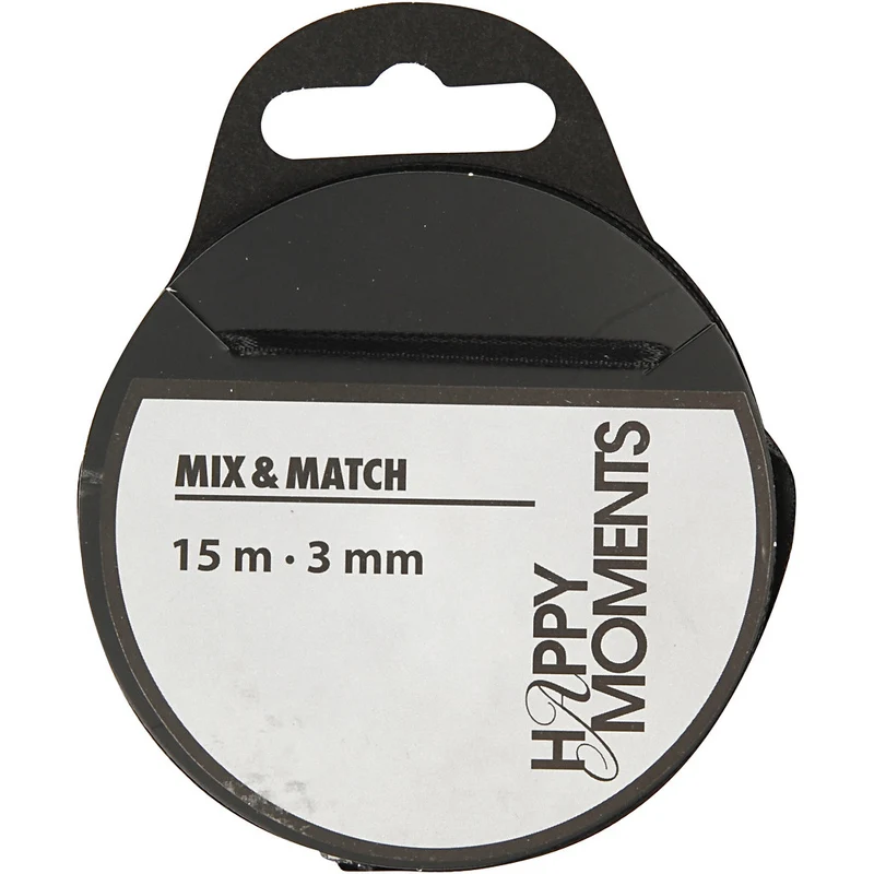 Satinband, B 3 mm, Schwarz, 15 m/ 1 Rolle [HOB-524502]