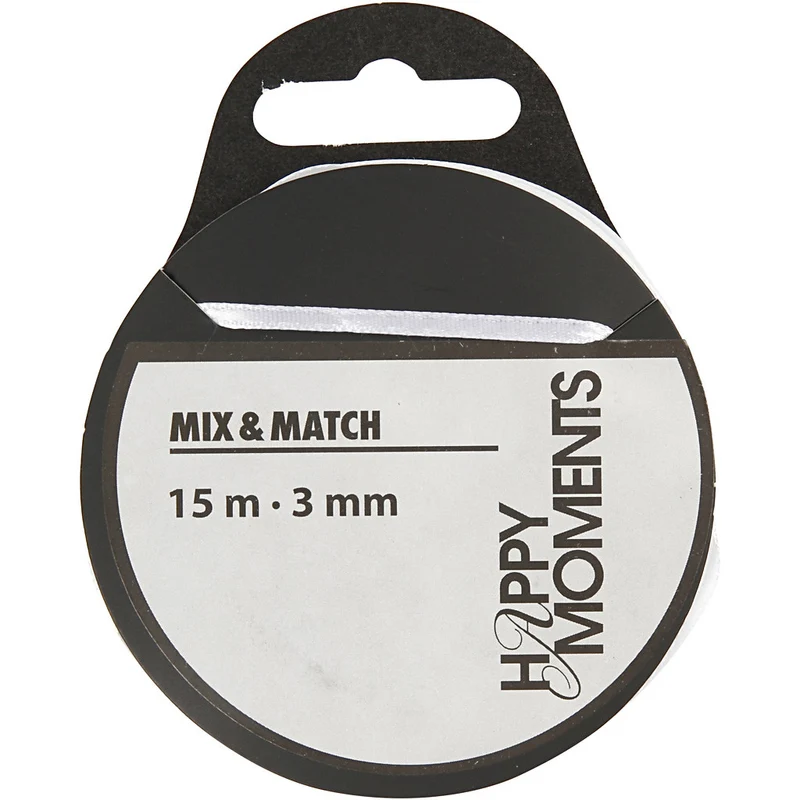 Satinband, B 3 mm, Weiß, 15 m/ 1 Rolle [HOB-524501]