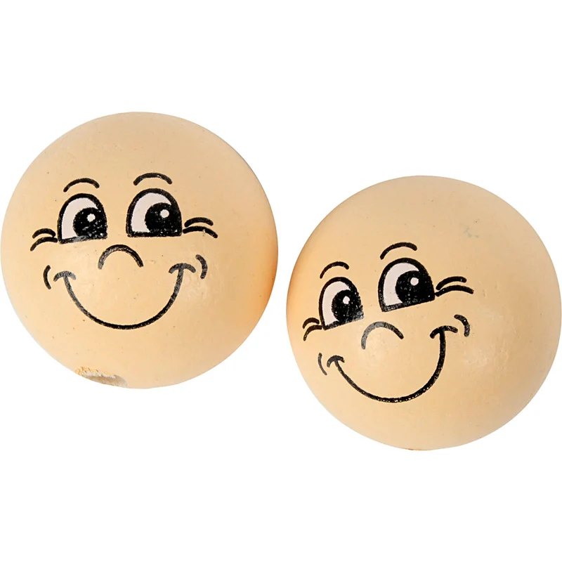 Köpfe aus Holz, fröhlich, D 22 mm, Hellbeige, 10 Stk/ 1 Pck [HOB-57098]