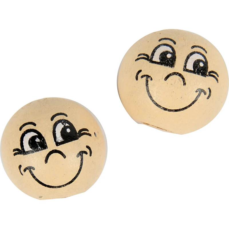 Köpfe aus Holz, fröhlich, D 12 mm, Hellbeige, 20 Stk/ 1 Pck [HOB-57096]