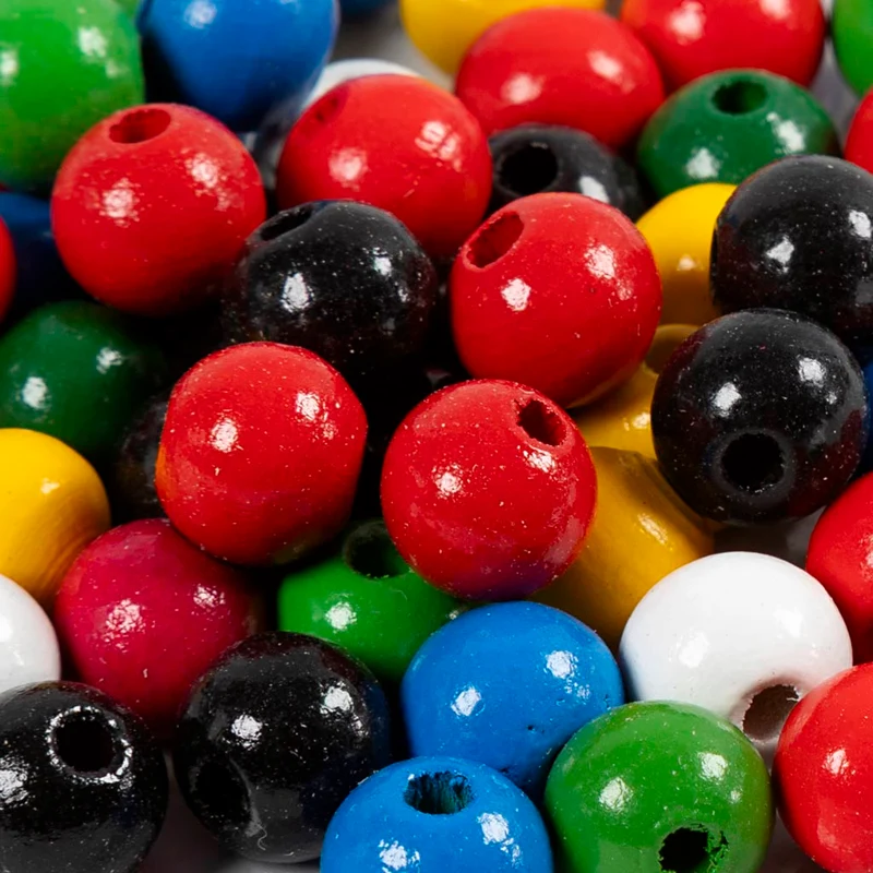 Holzperlen-Mix, D 10 mm, Lochgröße 3 mm, ca. 70 sort., Sortierte Farben, 20 g/ 1 Pck [HOB-570599]