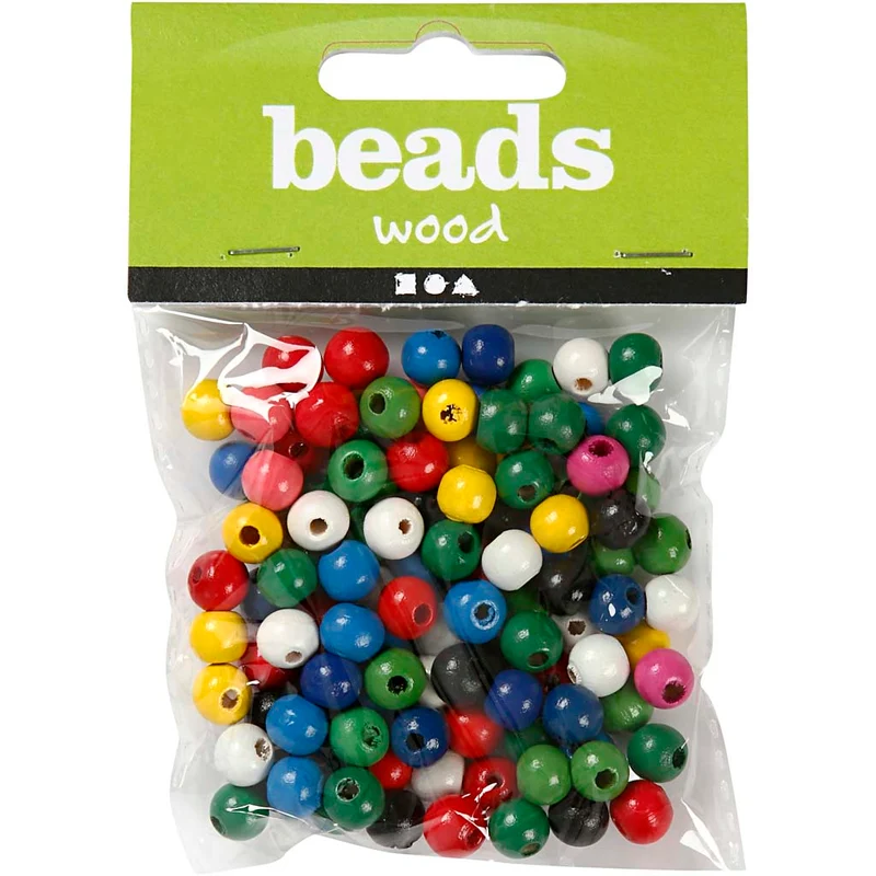 Holzperlen-Mix, D 10 mm, Lochgröße 3 mm, ca. 70 sort., Sortierte Farben, 20 g/ 1 Pck [HOB-570599]