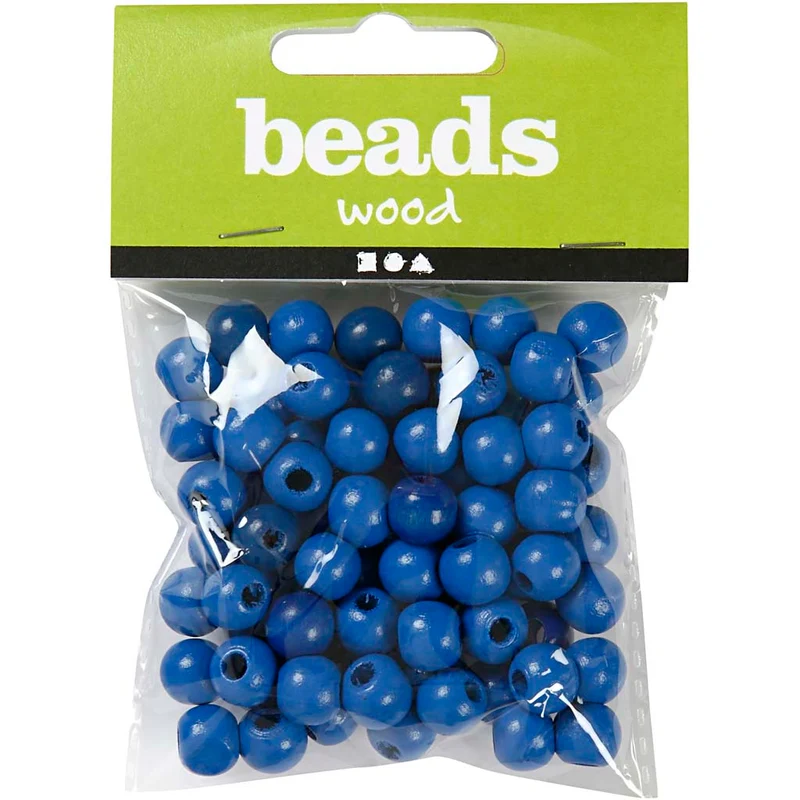 Holzperlen, D 10 mm, Lochgröße 3 mm, ca. 70 Stk, Blau, 20 g/ 1 Pck [HOB-570598]