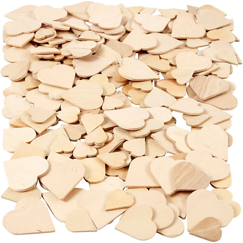 Holzherzen, Größe 18-30 mm, Dicke 2 mm, 60 Stk/ 1 Pck [HOB-565791]