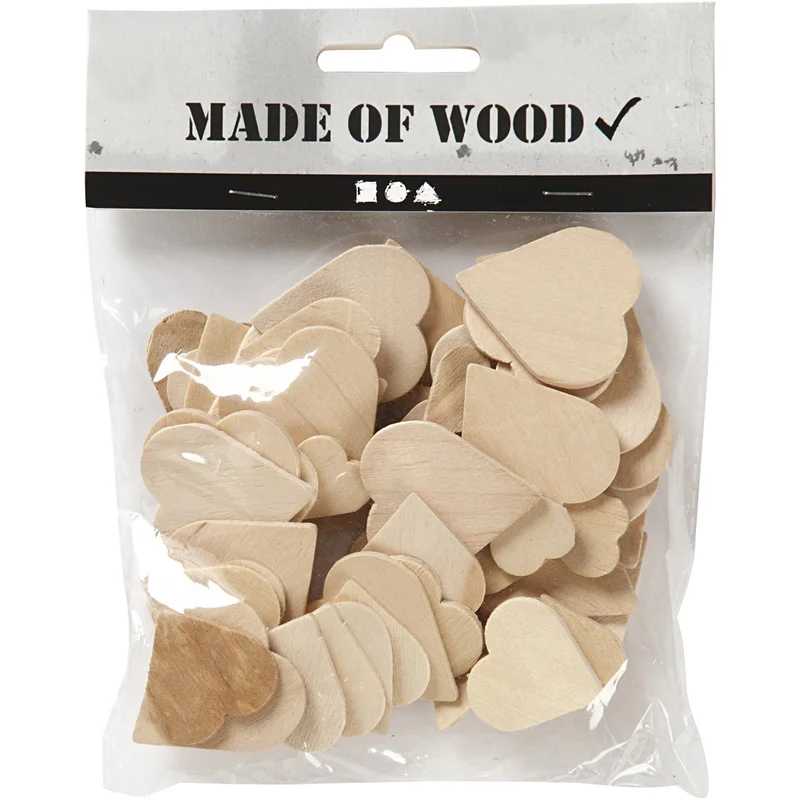 Holzherzen, Größe 18-30 mm, Dicke 2 mm, 60 Stk/ 1 Pck [HOB-565791]