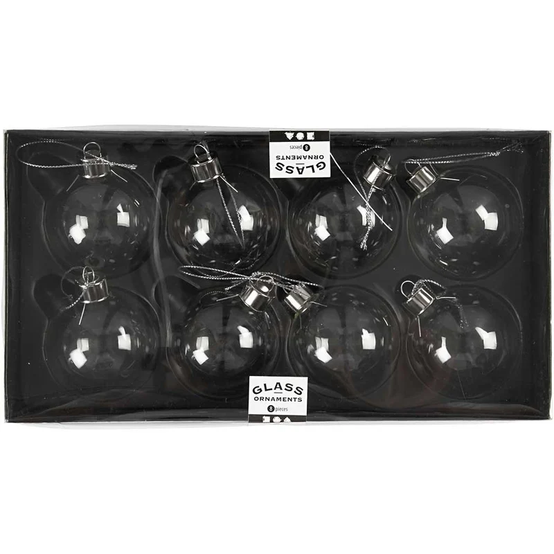 Glaskugeln, H 6,9 cm, D 5,9 cm, Transparent, 8 Stk/ 1 Pck [HOB-55942]