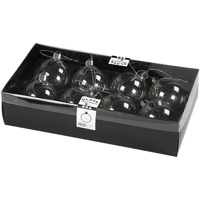 Glaskugeln, H 6,9 cm, D 5,9 cm, Transparent, 8 Stk/ 1 Pck [HOB-55942]
