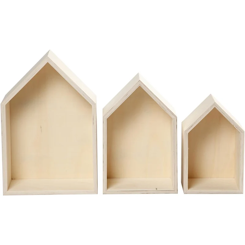 Aufbewahrungskästen, Häuser, H 20,3+25,3+31 cm, T 10 cm, B 13+16,2+20 cm, 3 Stk/ 1 Set [HOB-55920]