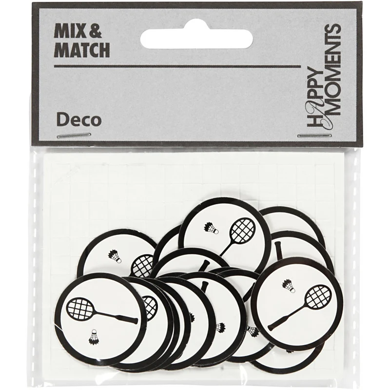 Stanzfigur aus Pappe, Tennis-Schläger, D 25 mm, Weiß/Schwarz, 20 Stk/ 1 Pck [HOB-586035]