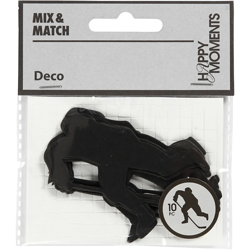 Stanzfigur aus Karton, Eishockey-Spieler, Größe 54x64 mm, Schwarz, 10 Stk/ 1 Pck [HOB-586030]