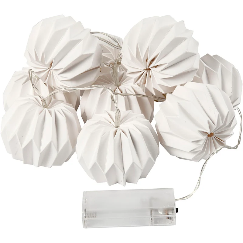 LED-Lichterkette mit Lampions, Runde Lampions, H 55 mm, L 100 cm, D 75 mm, Weiß, 1 Stk [HOB-52357]
