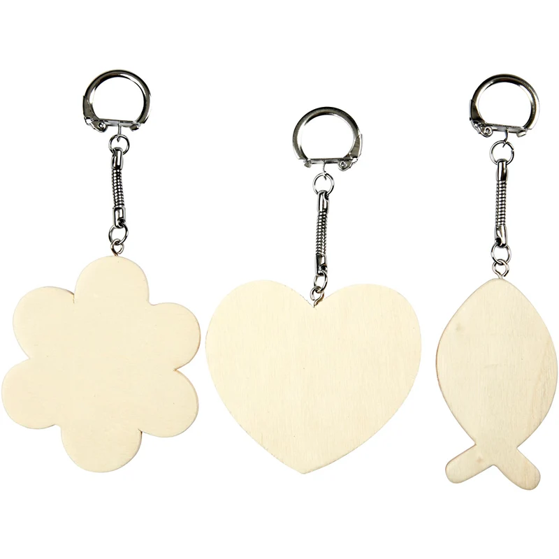 Schlüsselanhänger aus Holz, Größe 6-7 cm, Dicke 3 mm, 3 Stk/ 1 Pck [HOB-576841]