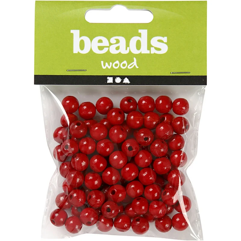 Holzperlen, D 10 mm, Lochgröße 3 mm, ca. 70 Stk, Rot, 20 g/ 1 Pck [HOB-570594]