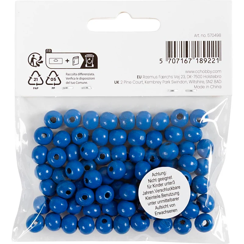 Holzperlen, D 8 mm, Lochgröße 2 mm, ca. 80 Stk, Blau, 15 g/ 1 Pck [HOB-570498]