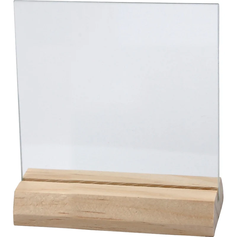 Glasplatte mit Holzständer, Größe 7,5x7,5 cm, Dicke 28 mm, 10 Set/ 1 Pck [HOB-55848]