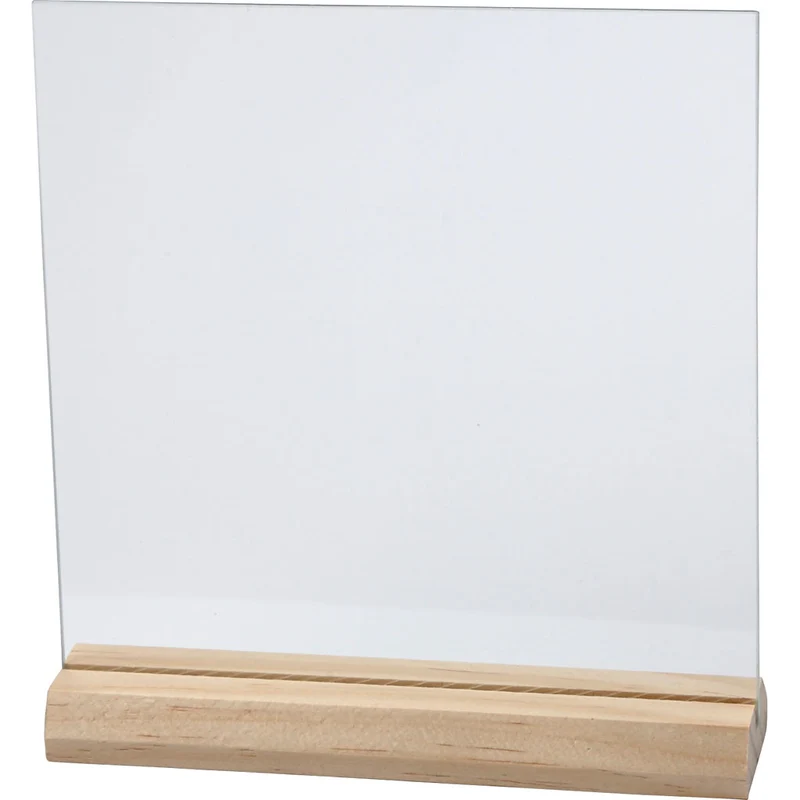Glasplatte mit Holzständer, Größe 15,5x15,5 cm, Dicke 28 mm, 10 Set/ 1 Pck [HOB-55847]