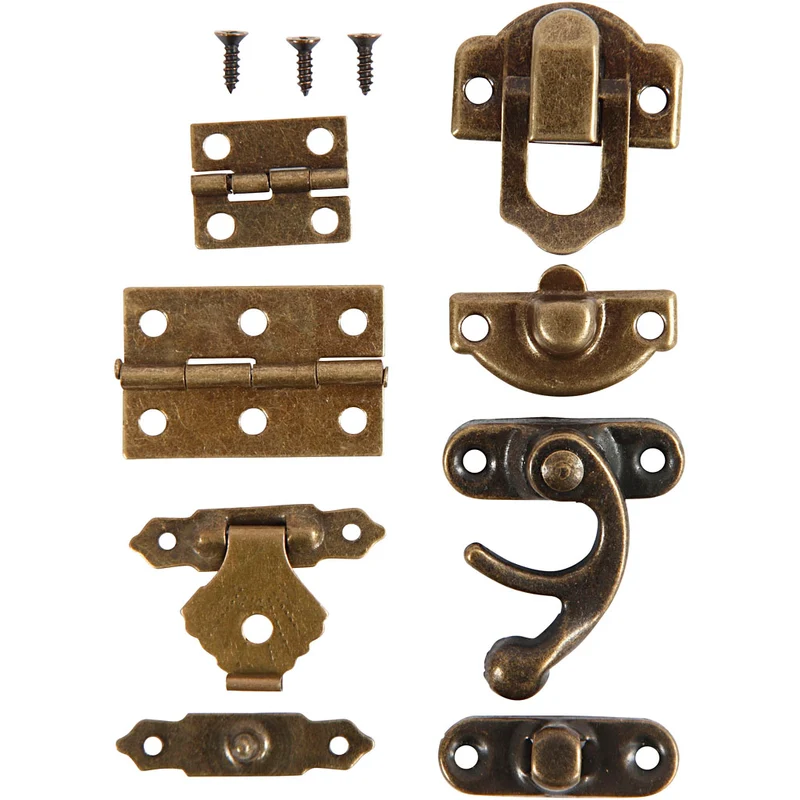 Mini-Beschläge, Größe 16x19-19x29,5 mm, Antikgold, 15 Set/ 1 Pck [HOB-58000]