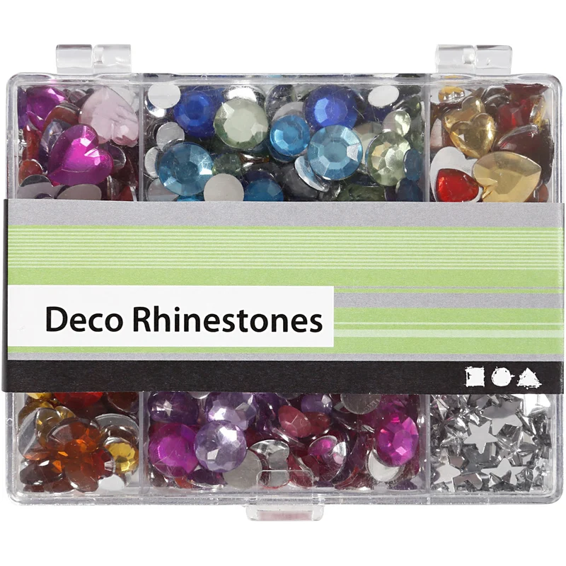 Strasssteine - Mix, Taler, Sterne, Herzen, D 6+7+9+10+11+12+14+16 mm, Blau, Pink, Silber, 300 Stk/ 1 Pck [HOB-52315]