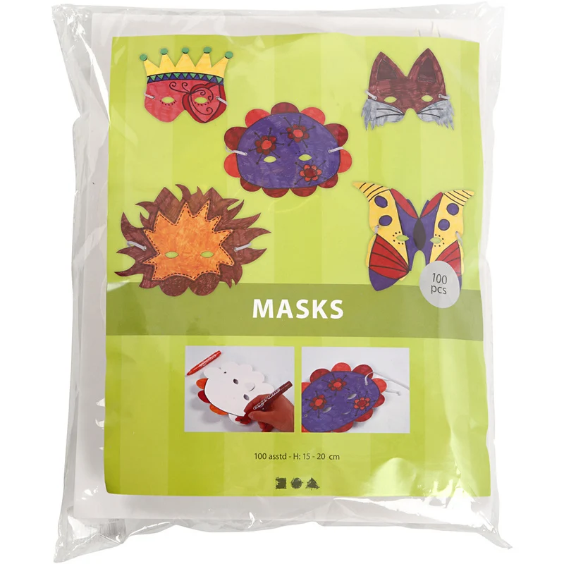 Masken mit elastischem band, H 15-20 cm, 230 g, Weiß, 100 sort./ 1 Pck [HOB-59261]