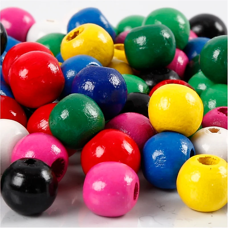 Holzperlen-Mix, D 10 mm, Lochgröße 3 mm, ca. 680 sort., Sortierte Farben, 230 g/ 1 Pck [HOB-57045]