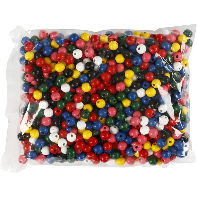 Holzperlen-Mix, D 10 mm, Lochgröße 3 mm, ca. 680 sort., Sortierte Farben, 230 g/ 1 Pck [HOB-57045]
