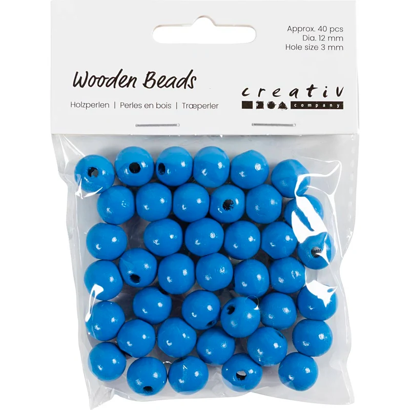 Holzperlen, D 12 mm, Lochgröße 3 mm, ca. 40 Stk, Blau, 22 g/ 1 Pck [HOB-570418]