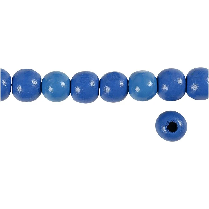 Holzperlen, D 12 mm, Lochgröße 3 mm, ca. 40 Stk, Blau, 22 g/ 1 Pck [HOB-570418]