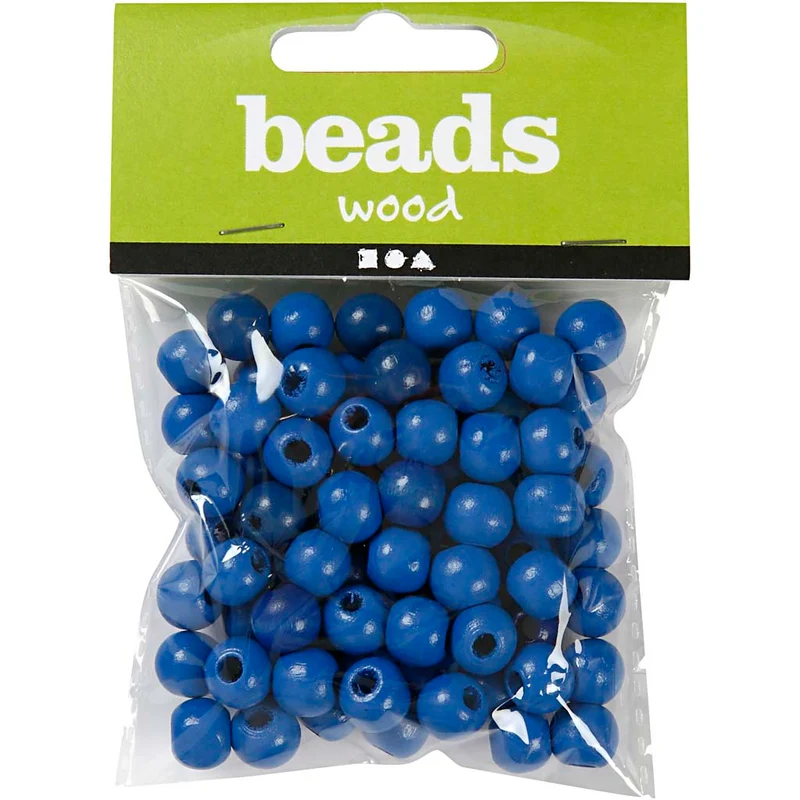 Holzperlen, D 12 mm, Lochgröße 3 mm, ca. 40 Stk, Blau, 22 g/ 1 Pck [HOB-570418]