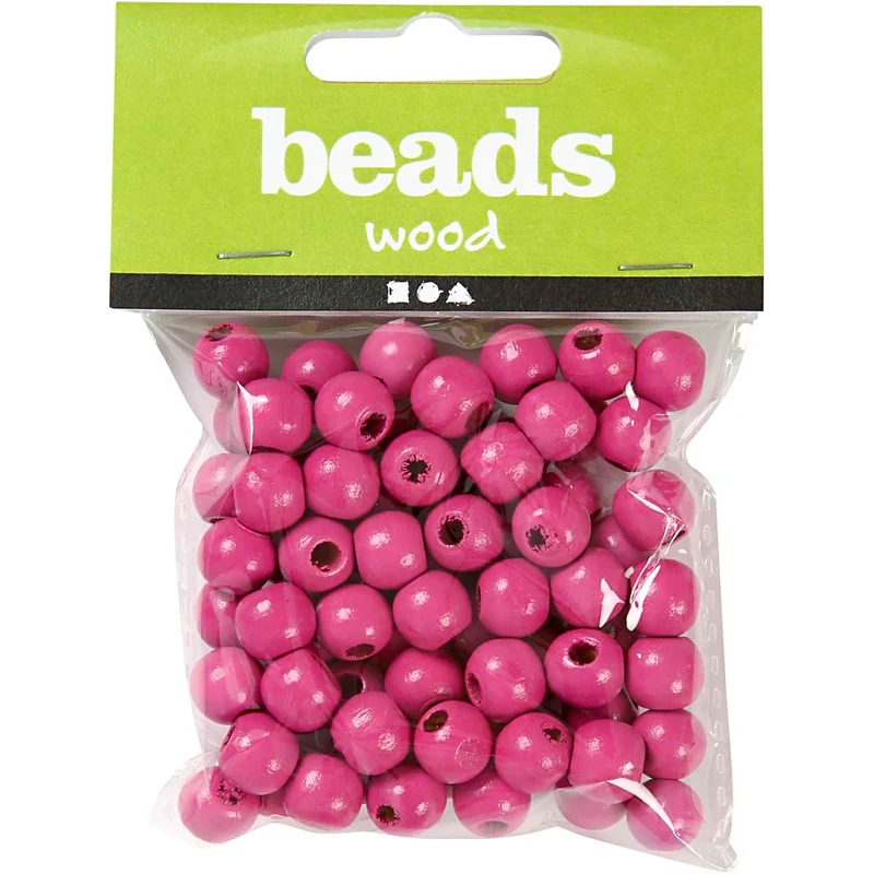 Holzperlen, Pink, D 12 mm, Lochgröße 3 mm, 22 g/ 1 Pck, 40 Stck. [HOB-570416]