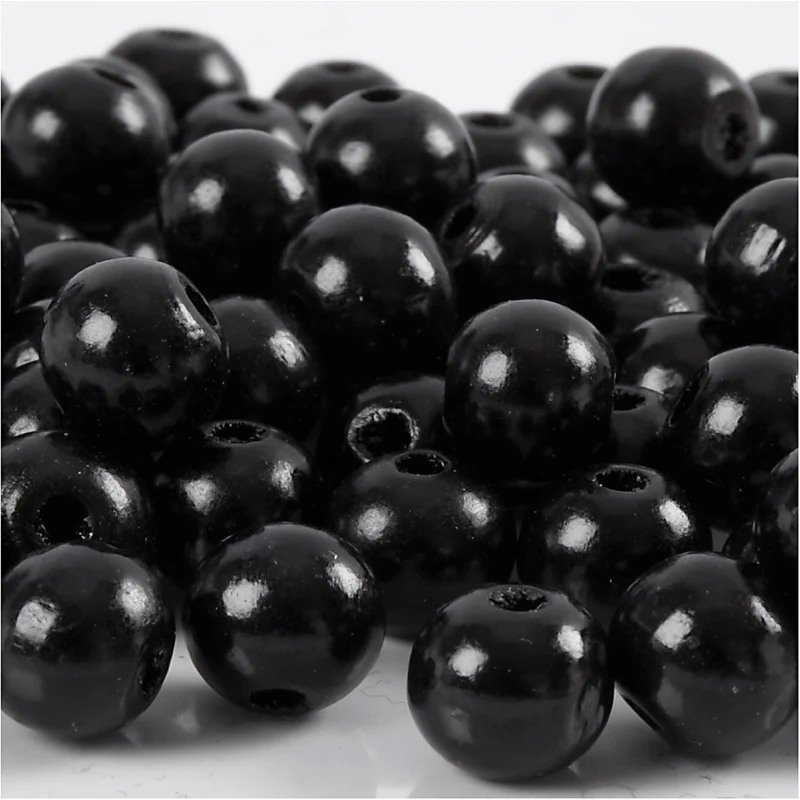 Holzperlen, D 12 mm, Lochgröße 3 mm, Schwarz, 22g/ 1 Pck [HOB-570415]