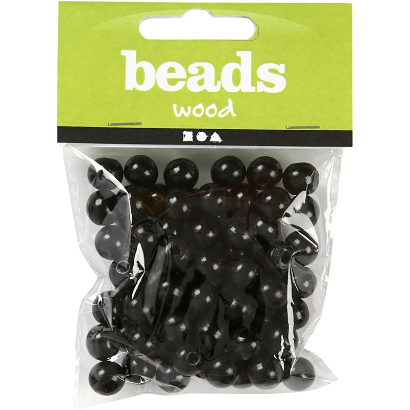 Holzperlen, D 12 mm, Lochgröße 3 mm, Schwarz, 22g/ 1 Pck [HOB-570415]