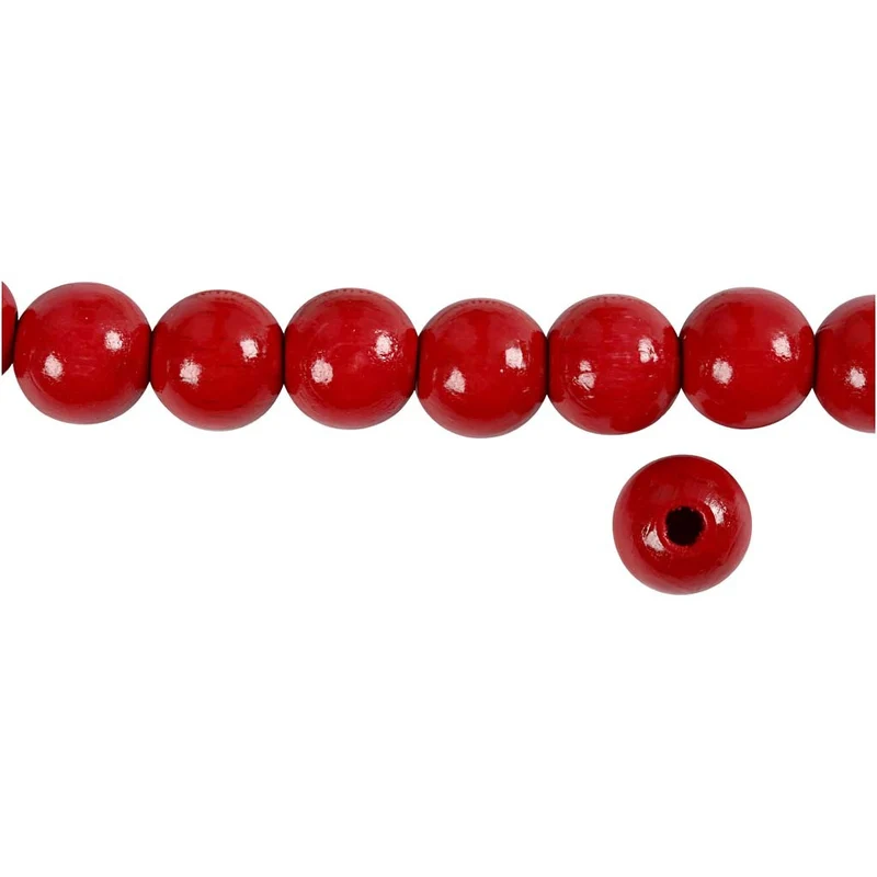 Holzperlen, D 12 mm, Lochgröße 3 mm, ca. 40 Stk, Rot, 22 g/ 1 Pck [HOB-570414]
