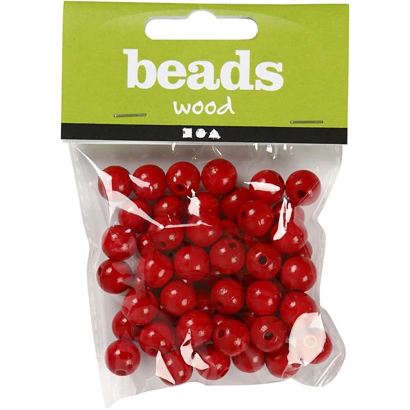 Holzperlen, D 12 mm, Lochgröße 3 mm, ca. 40 Stk, Rot, 22 g/ 1 Pck [HOB-570414]