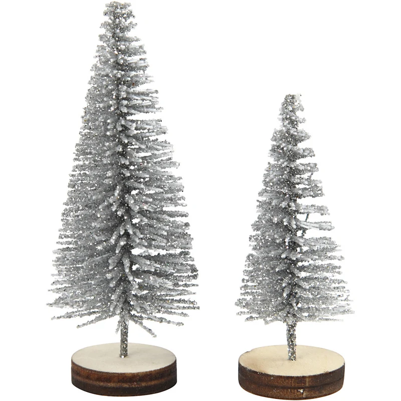 Weihnachtsbäume, H 40+60 mm, Silber, 5 Stk/ 1 Pck [HOB-51958]