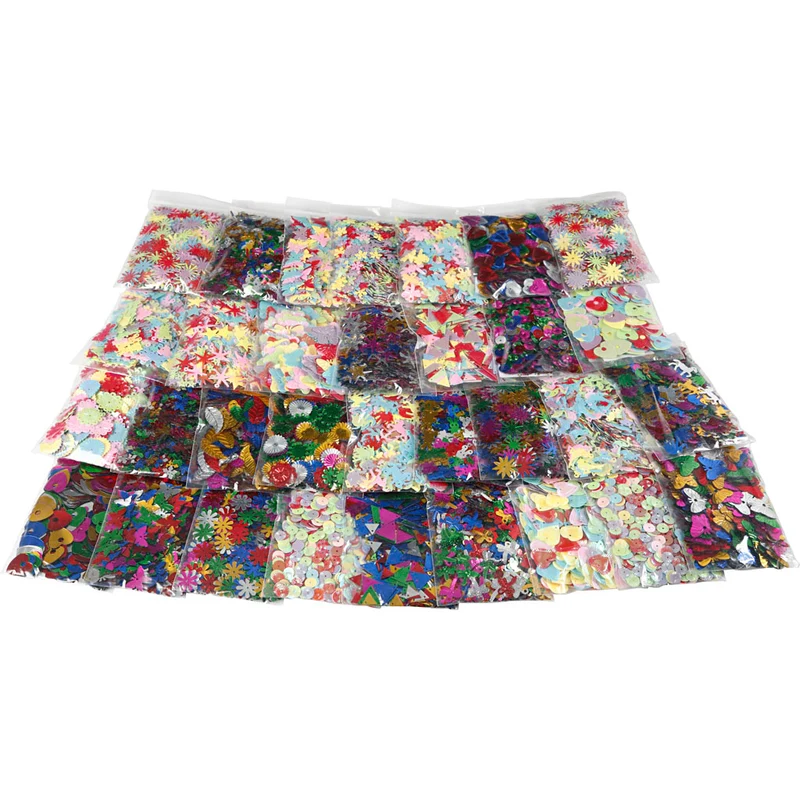 Pailletten-Mix - Sortiment, Größe 7-30 mm, Sortierte Farben, 32x25 g/ 1 Pck [HOB-52253]