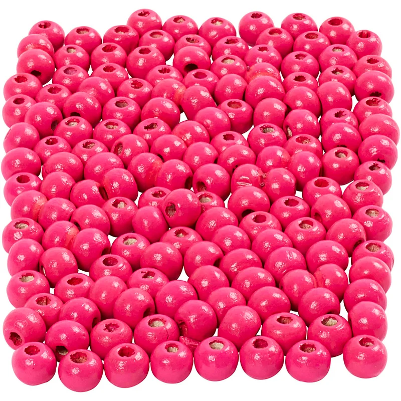 Holzperlen, D 5 mm, Lochgröße 1,5 mm, ca. 150 Stk, Pink, 150 Stck., 6 g/ 1 Pck [HOB-570396]