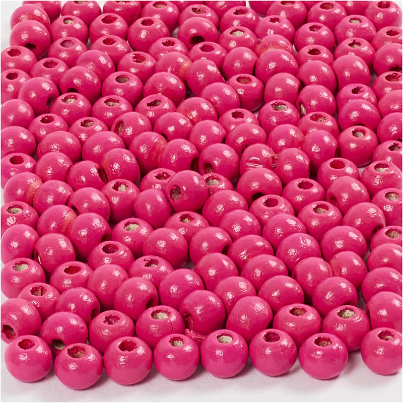 Holzperlen, D 5 mm, Lochgröße 1,5 mm, ca. 150 Stk, Pink, 150 Stck., 6 g/ 1 Pck [HOB-570396]