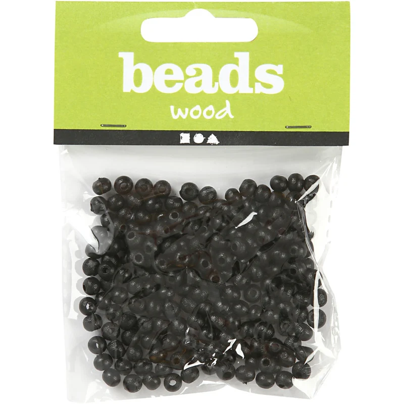Holzperlen, D 5 mm, Lochgröße 1,5 mm, ca. 150 Stk, Schwarz, 6 g/ 1 Pck [HOB-570395]