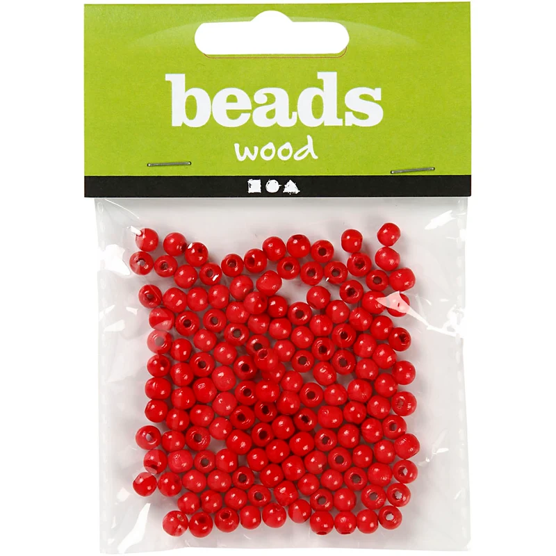 Holzperlen, D 5 mm, Lochgröße 1,5 mm, ca. 150 Stk, Rot, 6 g/ 1 Pck [HOB-570394]