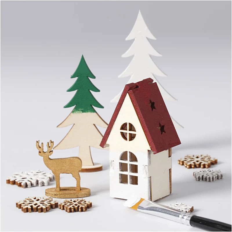 Zusammensteckbare Holzfiguren, Haus, Baum, Hirsch, L 15,5 cm, B 17 cm, Dicke 3 mm, 1 Pck [HOB-57888]
