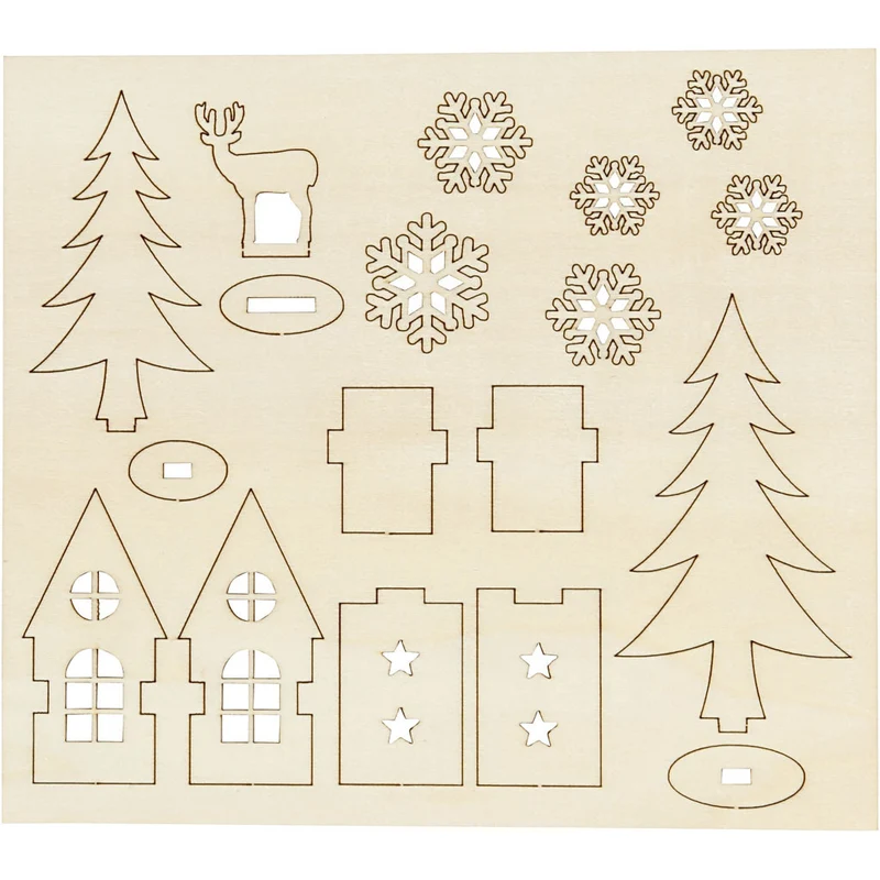Zusammensteckbare Holzfiguren, Haus, Baum, Hirsch, L 15,5 cm, B 17 cm, Dicke 3 mm, 1 Pck [HOB-57888]