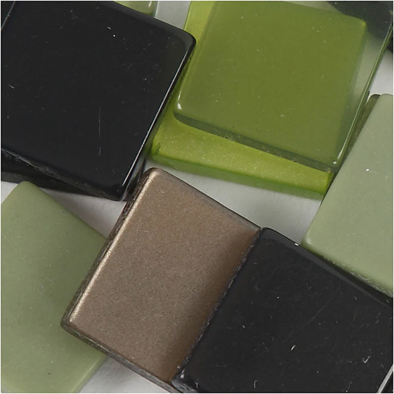 Mini-Mosaik, Größe 10x10 mm, Dicke 2 mm, Grün mit Glitter, 25 g/ 1 Pck [HOB-51925]