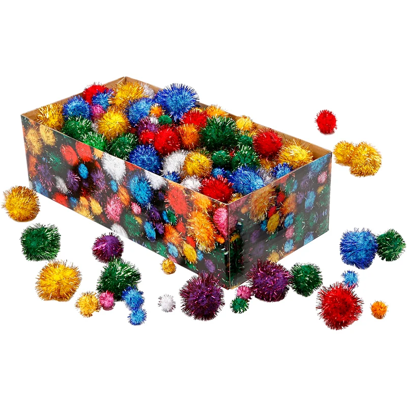 Glitzer-Pompons, D 15-40 mm, Glitter, ca. 400 Stk, Kräftige Farben, 400 g/ 1 Pck [HOB-51892]