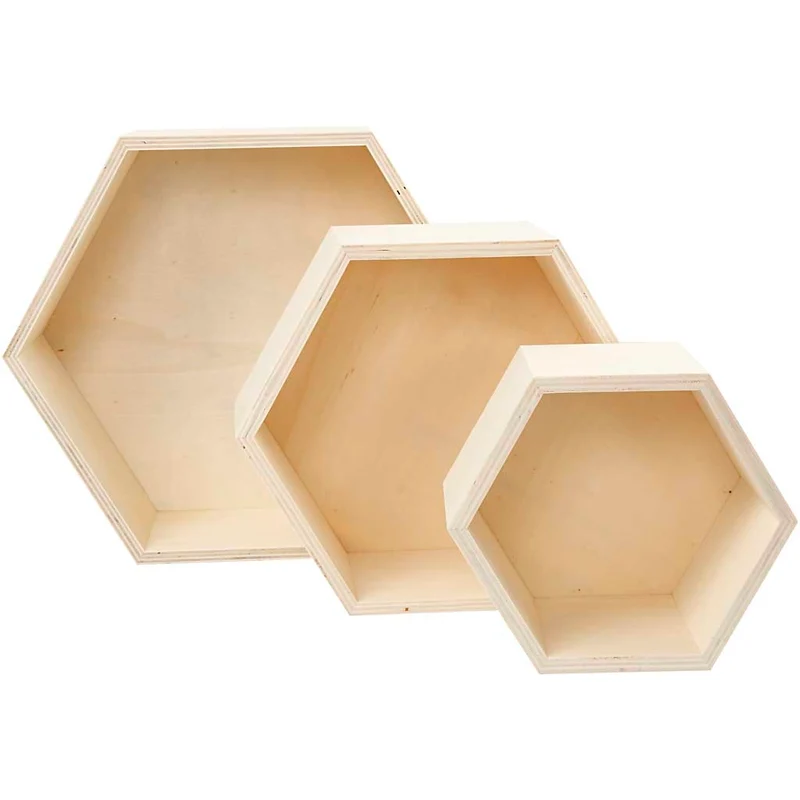 Aufbewahrungskästen, sechseckig, Sechsecke, H 14,8+19+24,2 cm, T 10 cm, 3 Stk/ 1 Set [HOB-56430]