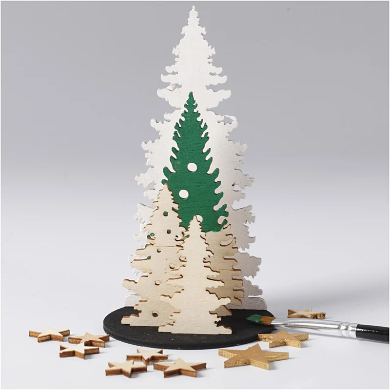 Zusammensteckbare Holzfiguren, Weihnachtsbäume, L 20 cm, B 17 cm, Dicke 3 mm, 1 Pck [HOB-57886]
