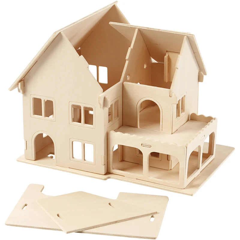 3D-Figuren zum Zusammensetzen, Haus mit Veranda, Größe 22,5x16x17,5, 1 Stk [HOB-57876]