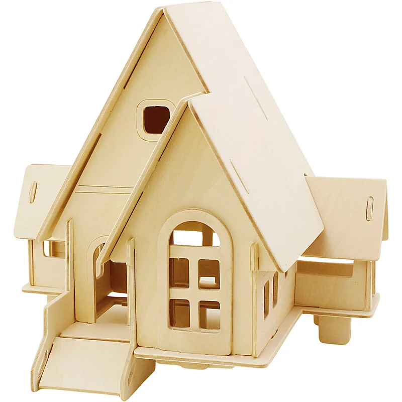 3D-Figuren zum Zusammensetzen, Haus mit Garage und Auffahrt, Größe 22,5x17,5x20,5, 1 Stk [HOB-57874]