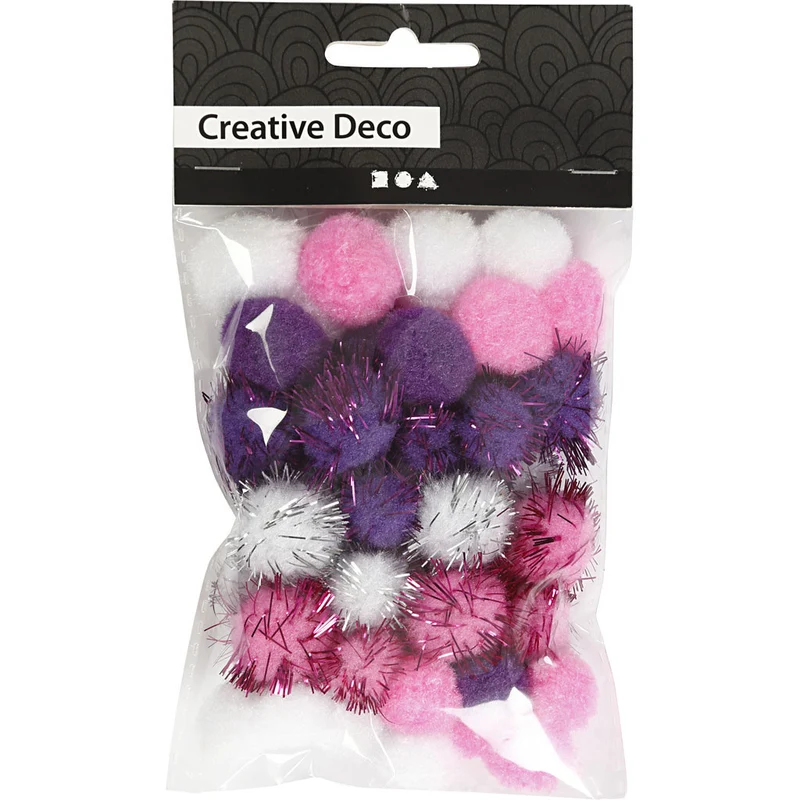 Pompons, D 15+20 mm, Flieder, Rosa, Weiß, 48 sort./ 1 Pck [HOB-51884]