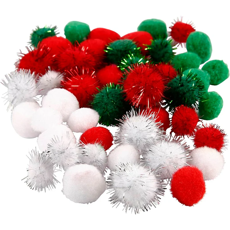 Pompons, D 15+20 mm, Grün, Rot, Weiß, 48 sort./ 1 Pck [HOB-51881]