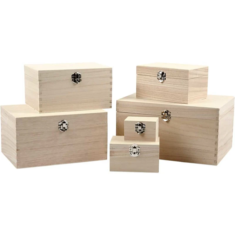 Holzkisten-Set, H 5+7+9+11+13+15 cm, L 8+11,8+15,8+20+24+27,7 cm, B 5,8+8,8+12+15+18+21 cm, 6 Stk/ 1 Set [HOB-57542]